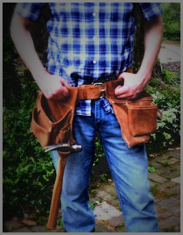 Person wear a tool belt to represent the build option in build or buy