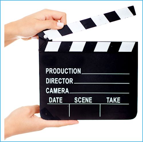 movie clapboard representing video testimonials production