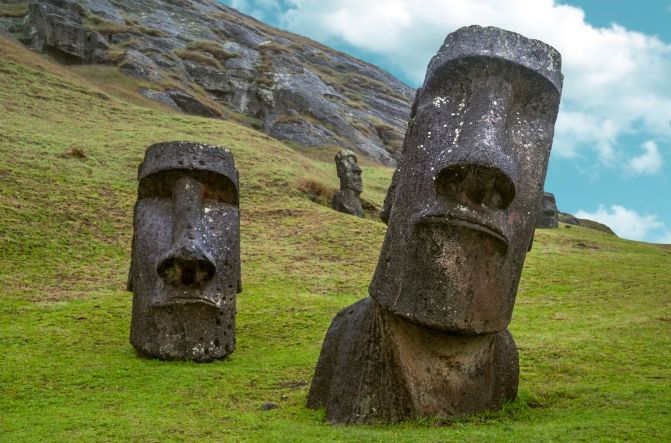 East Island moais, also know as megaliths or heads. 