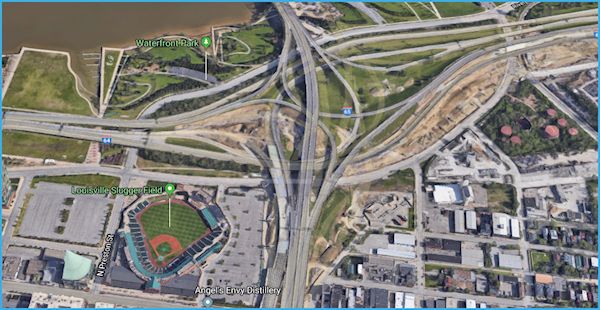 Convoluted highway interchange in downtown Louisville